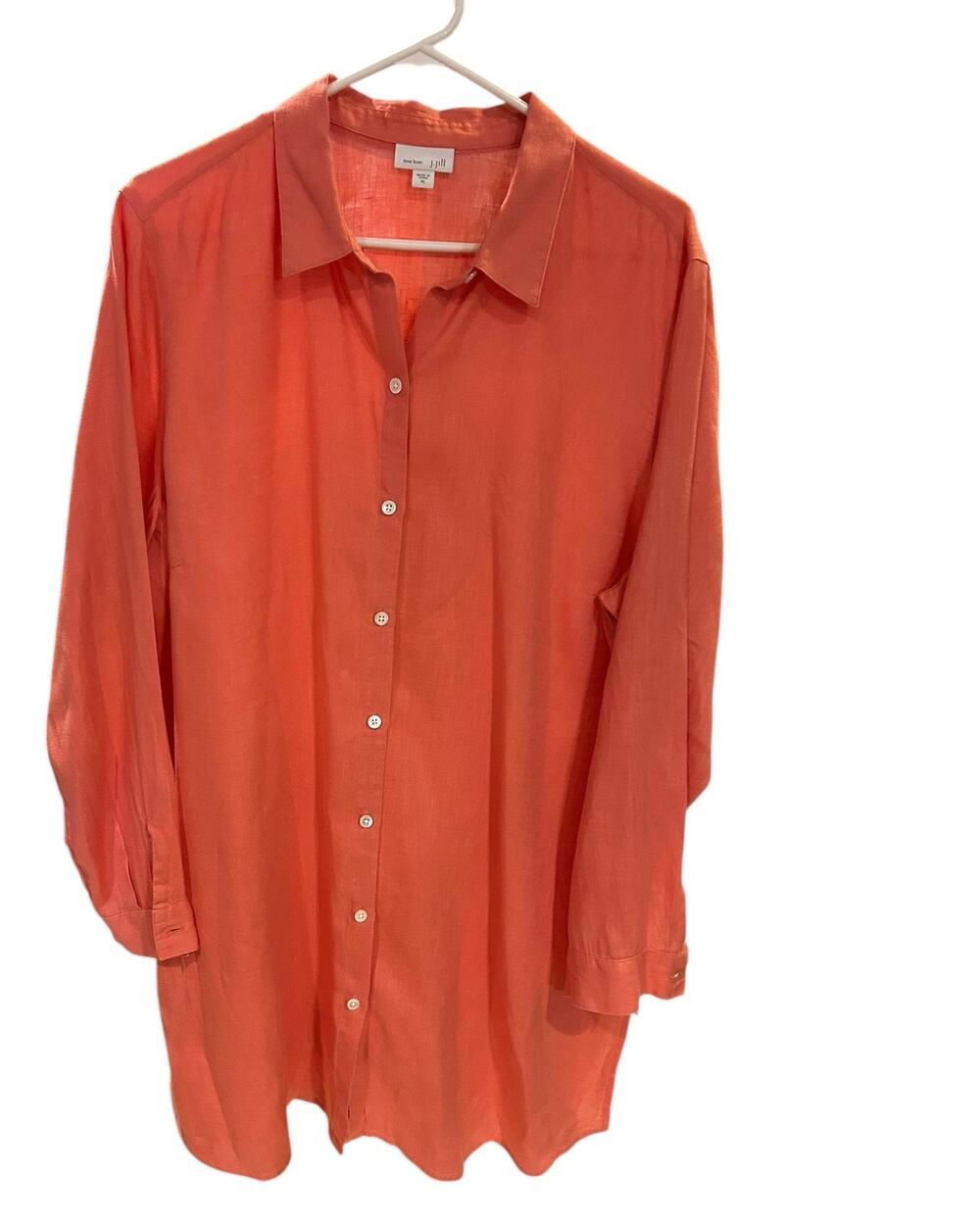 J. JILL Women's 100% Linen Button Shirt Sz XL Love Linen Peach Melon Coverup